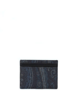 ETRO: portafogli - Portacarte blu scuro in tessuto paisley
