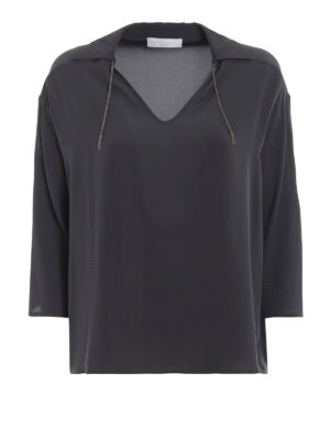 FABIANA FILIPPI: bluse - Blusa in chiffon di seta color graffite