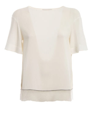 FABIANA FILIPPI: bluse - Blusa in seta con inserto in maglia e strass