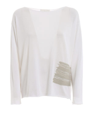 FABIANA FILIPPI: maglia collo a barchetta - Pull in cotone con ricamo brillante