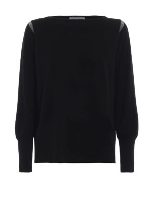 FABIANA FILIPPI: maglia collo a barchetta - Pull cashmere seta nero con punto luce