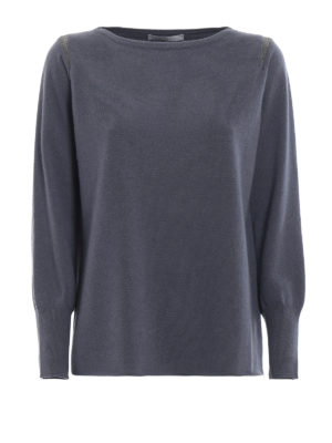 FABIANA FILIPPI: maglia collo a barchetta - Pull misto seta blu avio con punto luce