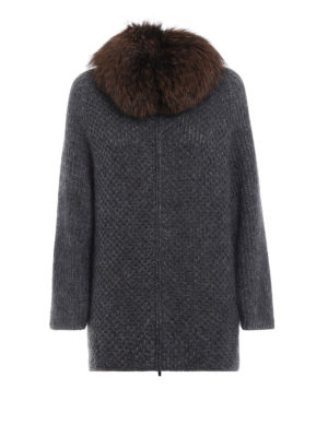 FABIANA FILIPPI: cardigan - Cardigan lungo con collo in pelliccia e zip