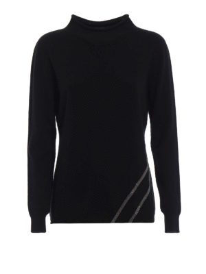 FABIANA FILIPPI: maglia collo rotondo - Pull nero lana e seta con dettaglio gioiello