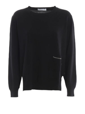 FABIANA FILIPPI: crew necks - Embellished pocket black wool blend sweater