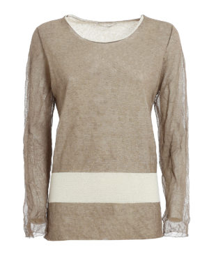FABIANA FILIPPI: crew necks - Linen blend semi sheer sleeve crew neck