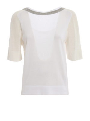 FABIANA FILIPPI: maglia collo rotondo - Maglia in cotone bianco con strass