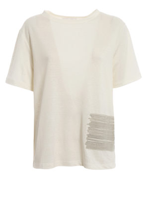 FABIANA FILIPPI: t-shirt - T-shirt in lino color soia e ricamo brillante