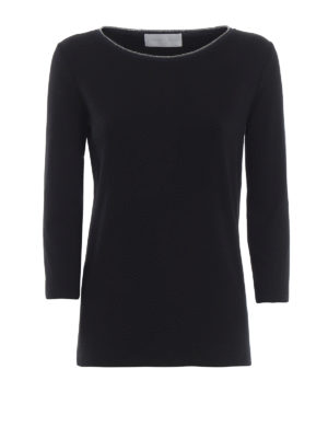 FABIANA FILIPPI: t-shirt - T-shirt nera a costina con scollo a barca