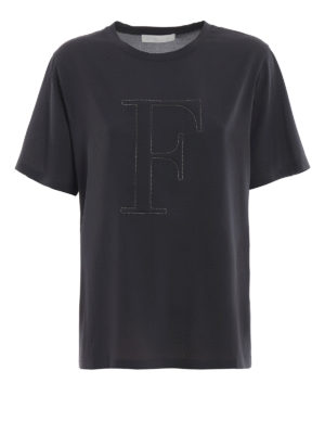 FABIANA FILIPPI: t-shirt - T-shirt in seta con strass e logo
