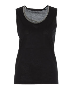 FABIANA FILIPPI: Top e canotte - Top nero in cotone con dettaglio gioiello
