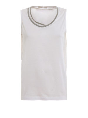 FABIANA FILIPPI: Top e canotte - Top bianco in cotone con dettaglio gioiello