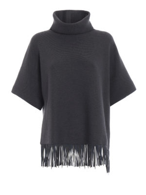 FABIANA FILIPPI: maglia a collo alto e polo - Pull in misto cashmere con frange in camoscio