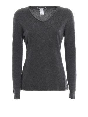 FABIANA FILIPPI: v necks - Embellished hem wool blend sweater