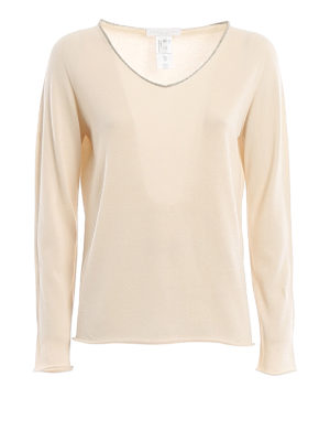 FABIANA FILIPPI: v necks - Embellished neckline cotton sweater