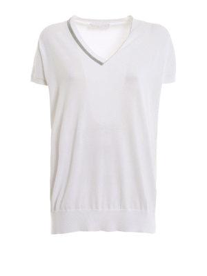 FABIANA FILIPPI: maglia collo a v - Pull bianco con scollo a V e punto luce