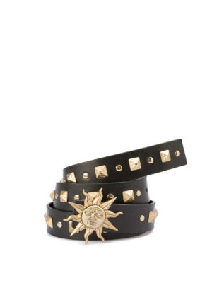 FAUSTO PUGLISI: cinture - Cintura nera borchiata con sole dorato
