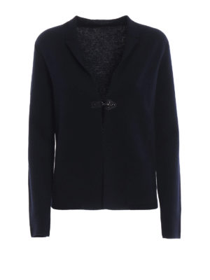 FAY: cardigan - Cardigan blu in lana pettinata con un gancio