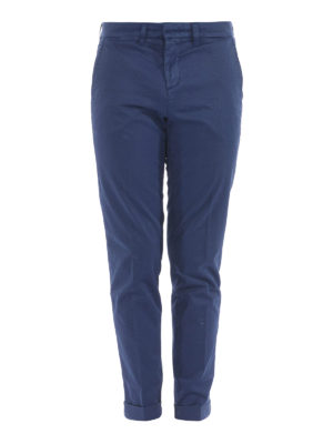 FAY: casual trousers - Blue stretch cotton capri trousers