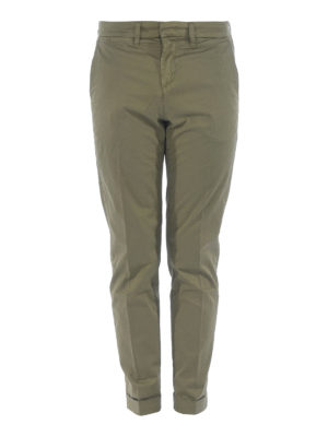 FAY: casual trousers - Green stretch cotton capri trousers