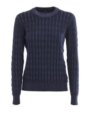 FAY: crew necks - Blue cable knit wool sweater