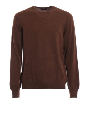 FAY: maglia collo rotondo - Girocollo in lana pettinata color mogano