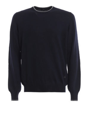 FAY: maglia collo rotondo - Pull in lana pettinata con bordi a contrasto