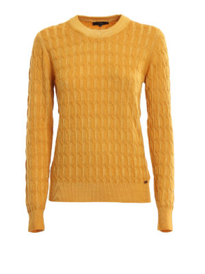 FAY: crew necks - Yellow cable knit wool sweater