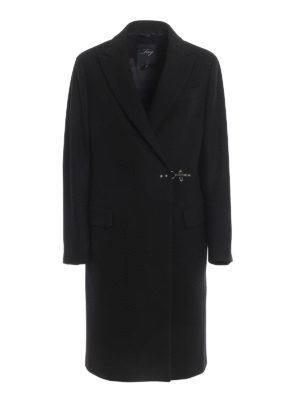 FAY: knee length coats - Black wool and cashmere hook coat
