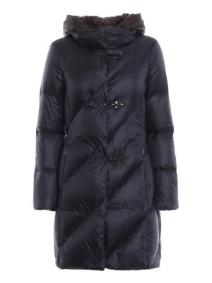 FAY: cappotti imbottiti - Piumino blu scuro con cappuccio marrone