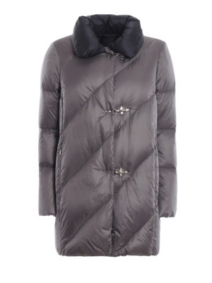 FAY: cappotti imbottiti - Piumino grigio con collo blu a contrasto