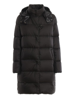 FAY: padded coats - Matte black hooded padded coat