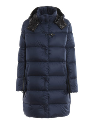 FAY: padded coats - Matte blue hooded padded coat