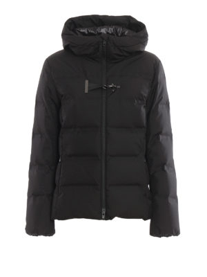 FAY: padded jackets - Black matte hooded puffer jacket