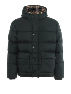 FAY: padded jackets - Green and tartan reversible puffer jacket