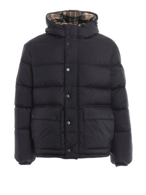 FAY: padded jackets - Navy and tartan reversible puffer jacket