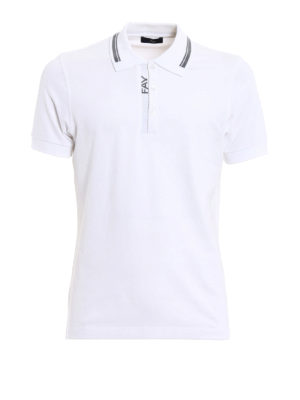Fay: polo shirts - Logo intarsia cotton polo shirt