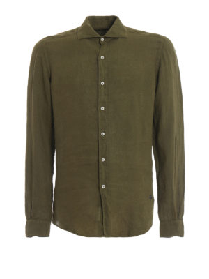 FAY: camicie - Camicia in lino color verde militare