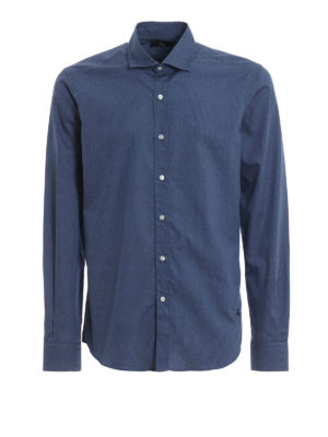 FAY: camicie - Camicia in cotone blu con micro fantasia