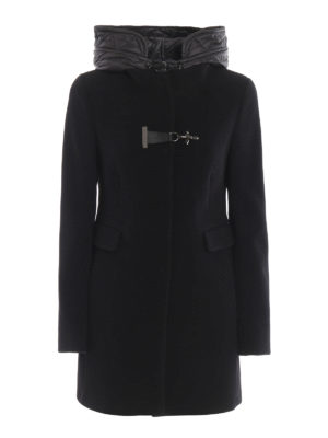 FAY: cappotti corti - Cappotto nero con double front e cappuccio