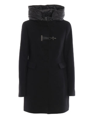 FAY: short coats - Double front hooded black coat