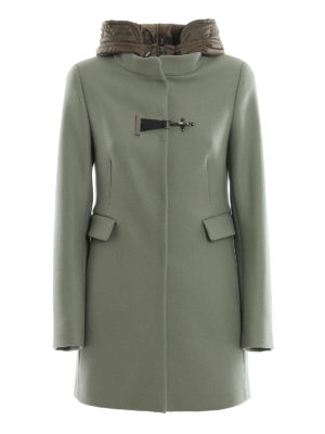 FAY: short coats - Double front hooded green coat