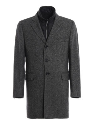 FAY: cappotti corti - Cappotto spigato in lana con gilet removibile