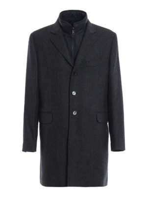 FAY: cappotti corti - Cappotto spigato in lana con gilet amovibile