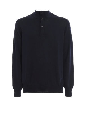 FAY: Turtlenecks & Polo necks - Buttoned neck blue wool sweater