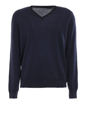 FAY: maglia collo a v - Maglia a V blu in lana