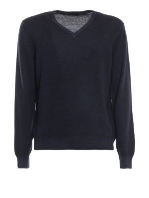 FAY: maglia collo a v - Pullover a V in lana merino blu scuro