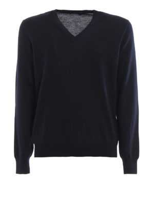 FAY: maglia collo a v - Maglia a V blu scuro in lana