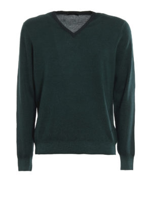 FAY: maglia collo a v - Maglia a V verde in lana
