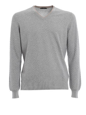 FAY: maglia collo a v - Maglia a V in cotone lavorato